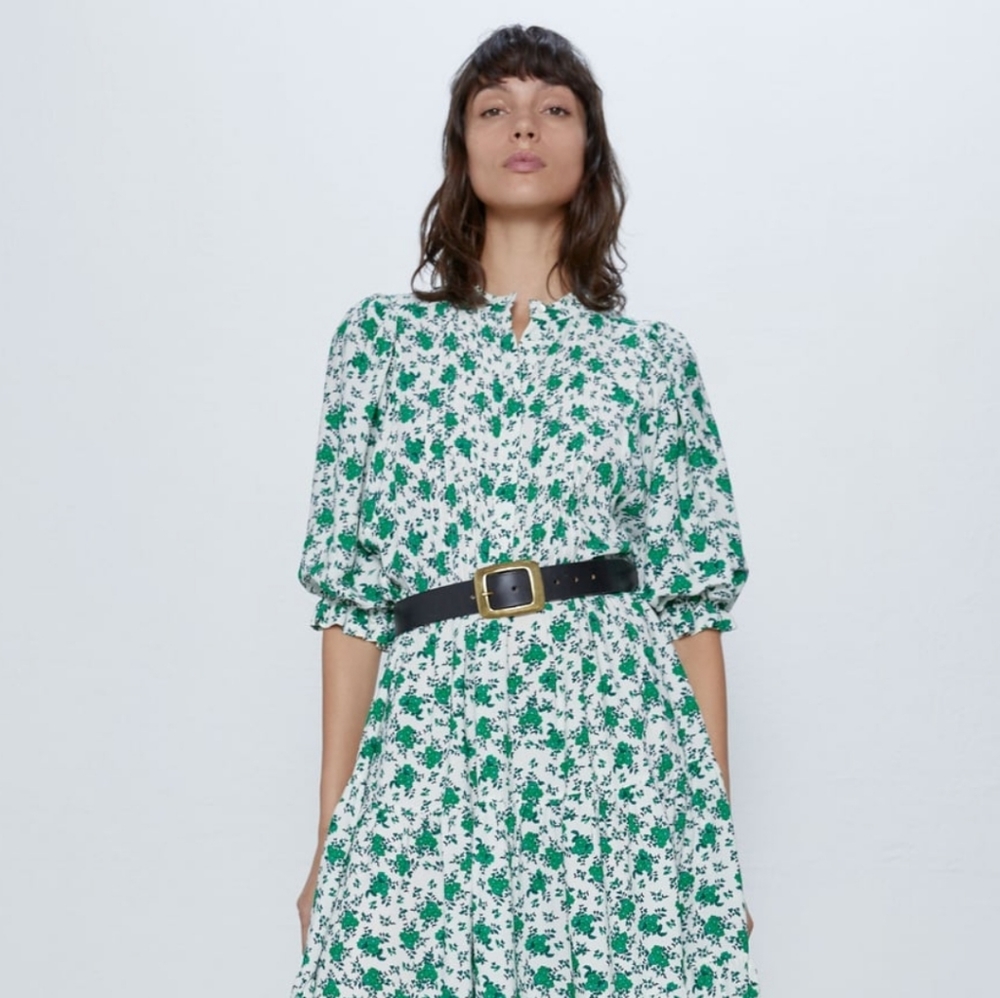 Zara green floral midi dress